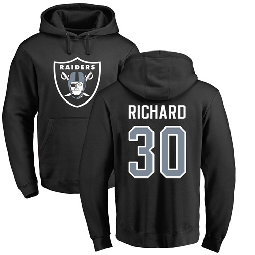 Men Oakland Raiders Black Jalen Richard Name and Number Logo NFL Football 30 Pullover Hoodie Sweatshirts